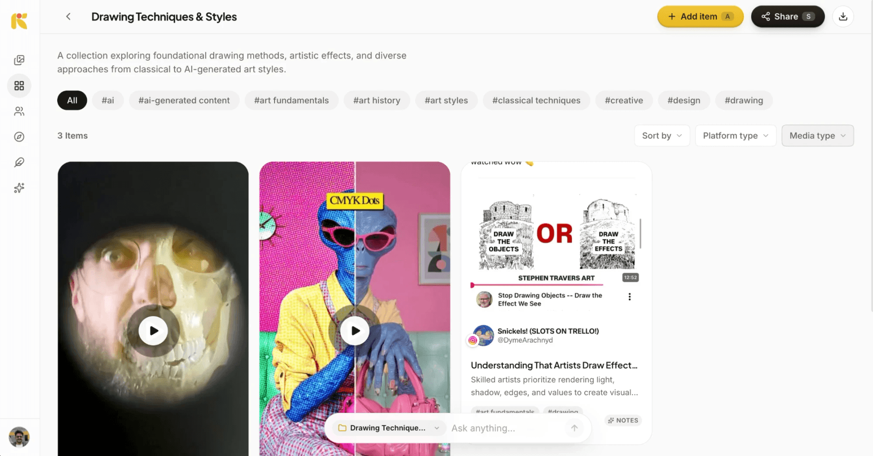 Inside a list: the tags it gave itself, and the ask bar along the bottom